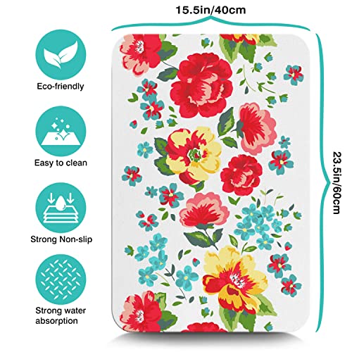 Coffee Bar Mat Accessories for Countertop Absorbent Hide Stain Rubber Backed Dish Drying Mats for Kitchen Counter Draining Pad Decor Gift (Beautiful Flower / 16" x 24")