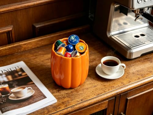 Large Ceramic Kitchen Utensil Holder for Kitchen Counter & Countertop Cooking Utensil Holder Spatula Holder Utensil Crock for Counter Fall Kitchen Deco and Accessories (Pumpkin no Pattern)