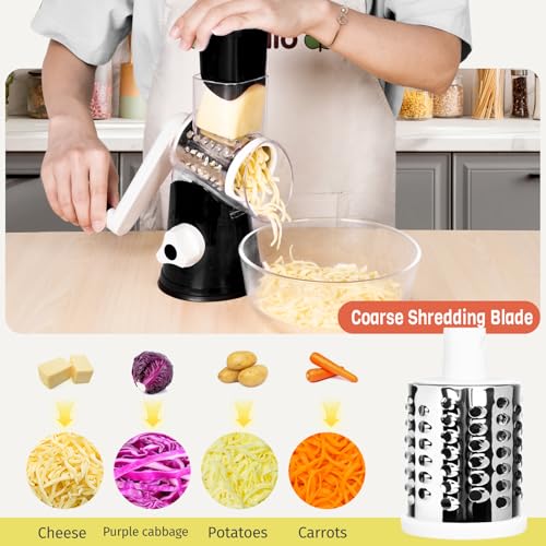 Rotary Cheese Grater for Kitchen (3 blades / Black)