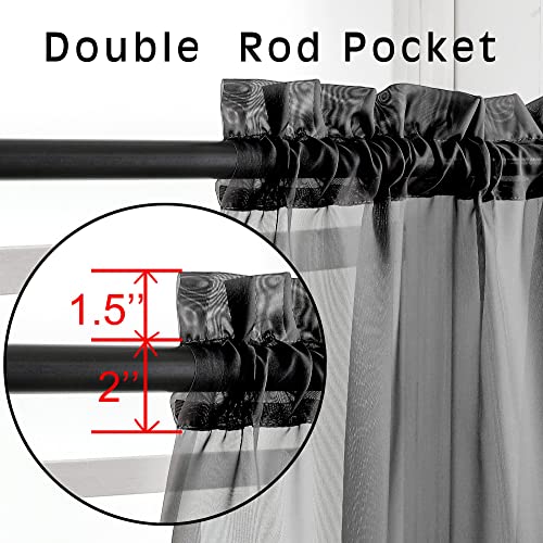 2 Pieces Black Sheer Curtains 96" Inch Long for Living Room (Black / 42"W x 96"L (Pack of 2))