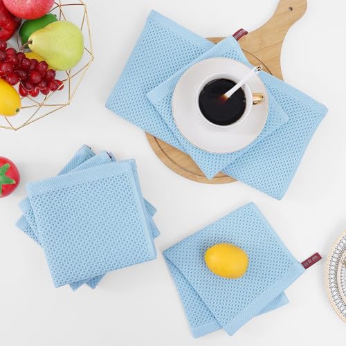100% Cotton Waffle Weave Kitchen Dish Cloths 12 (Sky Blue / 12 X 12 - 12 Pack)