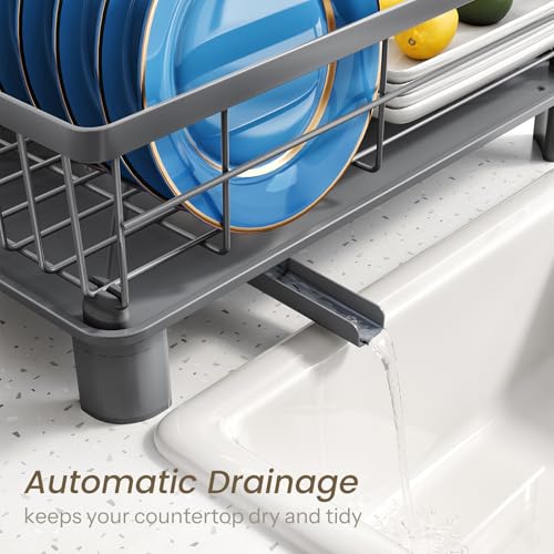 Dish Drying Rack for Small Kitchen Counter (Gray / 11" W x 15" L)