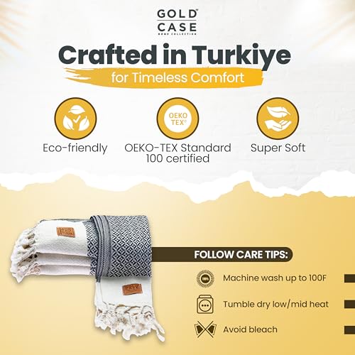 Gold CASE Turkish Hand Towels for Bathroom & Kitchen (Black / 20x40"-Aphrodite)