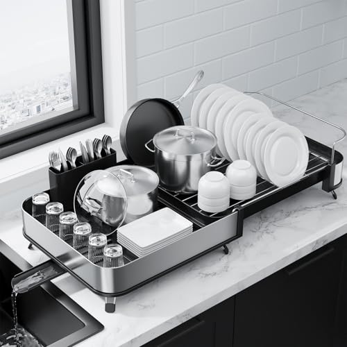 Expandable Metal Dish Drying Rack (Black / Large)