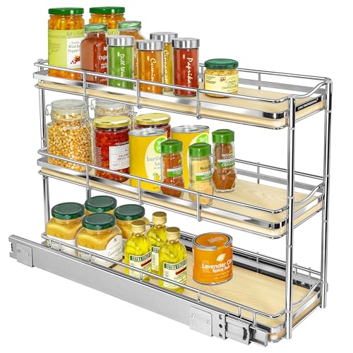 LYNK Élite 3 Tier Spice Rack Organizer Cabinet (Wood / 6" x 21" - 3 Tier)