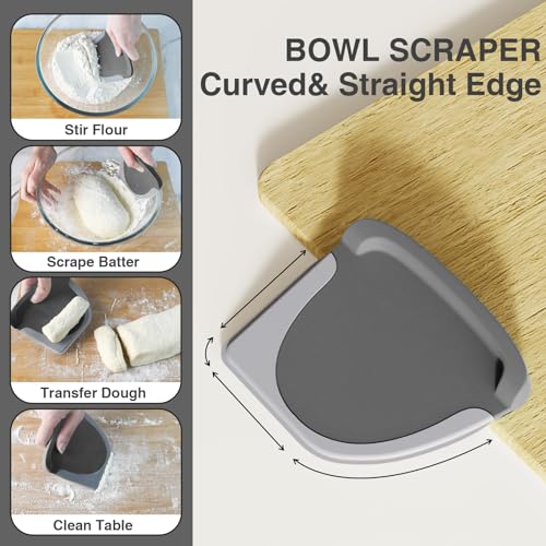 Bench Scraper Dough Scraper Bowl Pastry Scraper for Bread Cake Pizza (Bench Scraper Set / Gray)