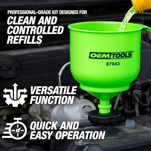 No Spill Professional Quality Coolant Funnel Kit with 5 Adapters (Professional Quality)