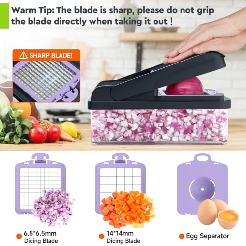 15-in-1 Vegetable Chopper, Food Veggie Chopper With Container (Purple / 10 blades)