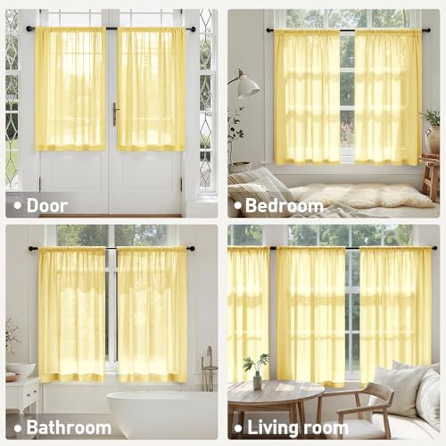 Yellow Sheer Curtains 63 Inches Long 4 Panels 42 x 63 Inches (42"W x 63"L (Pack of 4) / Yellow)