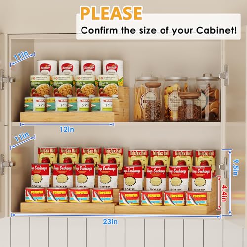 2 Pack Expandable Bamboo Can Organizer for Pantry Display (（12.4"-24"W × 10.8"D × 4.5"H）*2 / Bamboo)