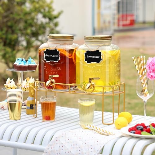 1.6 gallon Glass Beverage Dispenser with Stand (Golden)