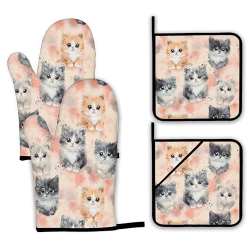 Cute Cat Oven Mitts and Pot Holders (Cute Cat)