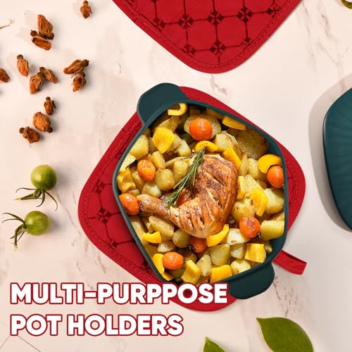 Oven Mitts Kitchen Towels Dishcloths with Pot Holders Sets 12PCS (Red)