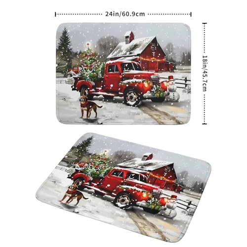 Christmas Red Truck Dish Drying Mat for Kitchen Counter 18x24 Inch Xmas Tree Snowman Dog Winter Print Absorbent Reversible Microfiber Drying Mats Kitchen Countertop Protector Dishes Drainer Rack Pad