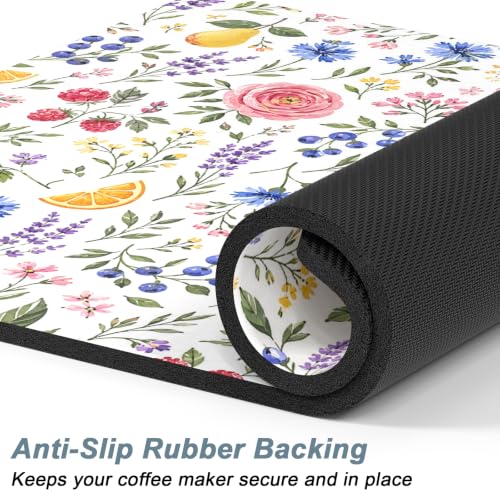 Coffee Mat 12" x 19" Coffee Bar Mats for Espresso Machine Station Accessories and Organizer (Cottagecore Wildflower / 12" x 19")