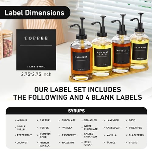 Coffee Syrup Dispenser for Coffee Bar (Black of 4-large Tray / 500ml, Set of 4)