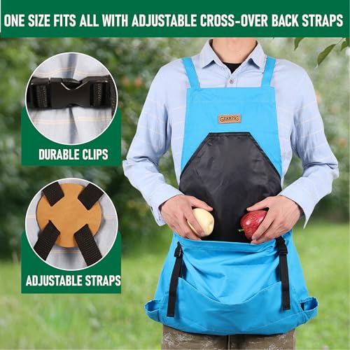 Grampa's Gardening Apron Cross Back Garden Apron with Large Pockets (Blue)
