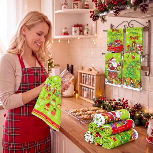 6 Pcs Green Christmas Kitchen Towels (Green Christmas)