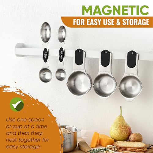 Magnetic Measuring Cups & Spoons Set of 9 with Leveler (Black)