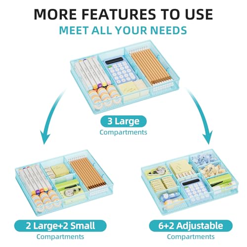 Desk Drawer Organizer (Blue / 12 x 8.5 x 1.8)