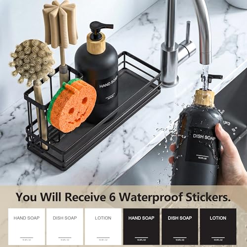Kitchen Dish Soap Dispenser Set (Black Tray+black Bottle+labels)
