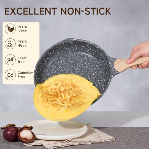 8 & 9.5 & 10 Inch Nonstick Frying Pan Sets for Cooking (Gray / 8"+9.5"+11"/3 pcs)