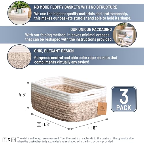 11.8"x8"x4.5” Storage Baskets for Shelves 3 Pack (3-Tone Brown / 11.8" x 8" x 4.5")