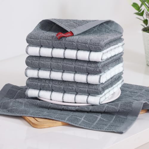 Premium Cotton Kitchen Dish Cloths 12"x 12" (Grey / 12" X 12" - 6 Pack)
