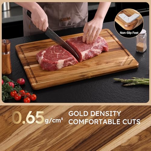 Teak Wood Cutting Board for Kitchen Non Slip Charcuterie Board (20"L x 14"W)