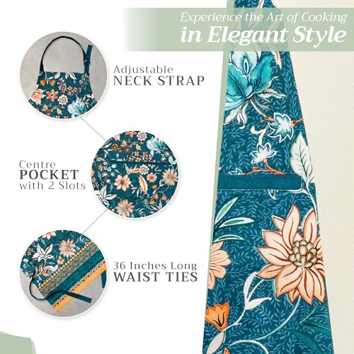 Aprons for women with Pocket 100% Cotton Pack of 1 (088 - Luxury Loft - Dark Teal)