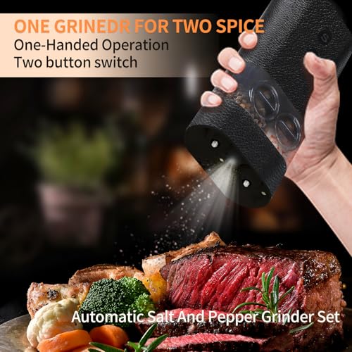 Dual Chamber Electric Pepper and Salt Grinder (Black/Leather)