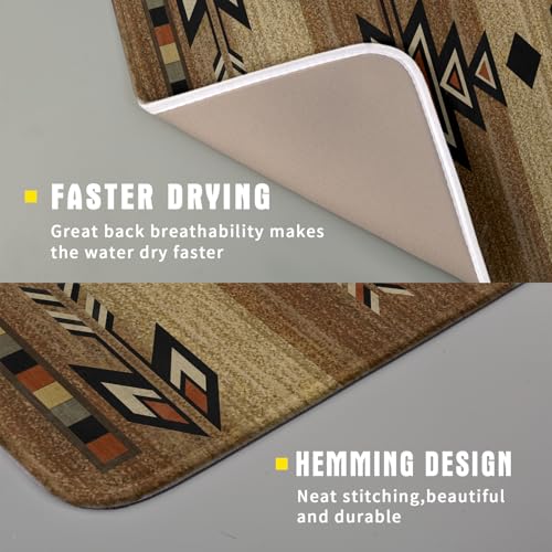 16"x18" Southwestern Dish Drying Mat Rustic Brown Tribal Ethnic Small Dish Drainer Mats Antique Native American Absorbent Microfiber Dish Drying Pad for Kitchen Countertop Decor (18" x 16")