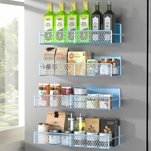 Magnetic Spice Rack for Refrigerator (Blue / 4 Pack)
