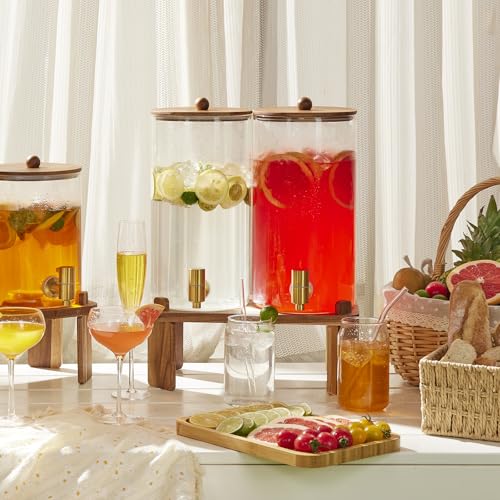 2pcs 1.5 Gallon Glass Drink Dispenser with Wood Stand