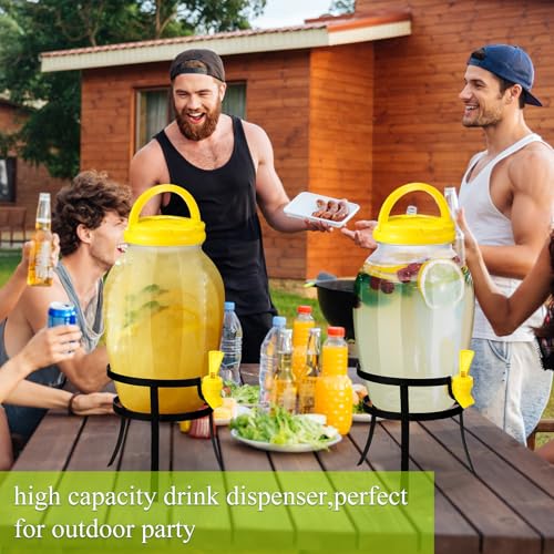 2 Pack 1.16 Gallon Drink Beverage Dispenser with Stand for Parties Plastic Water Lemonade Juice Dispenser with Spigot and Lid for Countertop Weddings (Yellow)