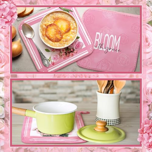 12 Pcs Pot Holders with Pocket (Pink / Pink Rose)