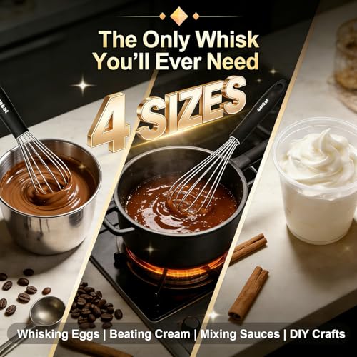 Stainless Steel Kitchen Whisk Set of 4 (9+11+12 &11 inch / 4 Pcs Silver)