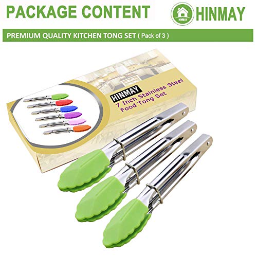 7" Mini Tongs with Silicone Tips (7-inch / Green)