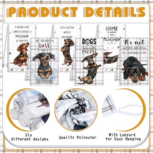 6 Pcs Dachshund Kitchen Towels Funny Dishcloth (Dachshund)