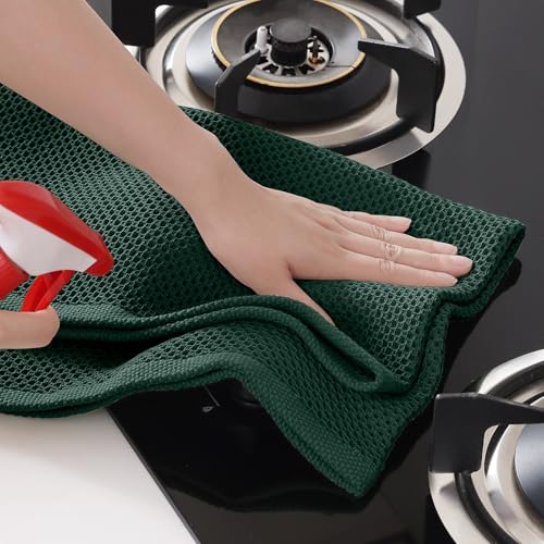 100% Cotton Oversized Waffle Weave Kitchen Towels 4 (Blackish Green / 20 X 28 - 4 Pack)