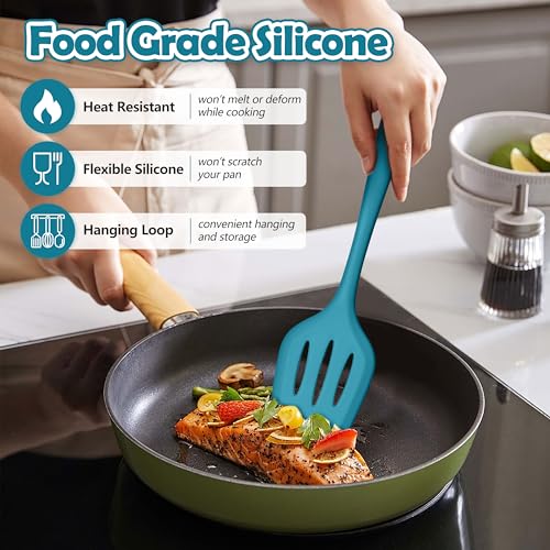 14 Pcs Silicone Kitchen Cooking Utensils Set with Holder (Dark Blue)