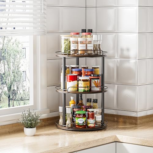 10'' Wood Lazy Susan Turntable Organizer for Cabinet (10 inches 3 Tier)