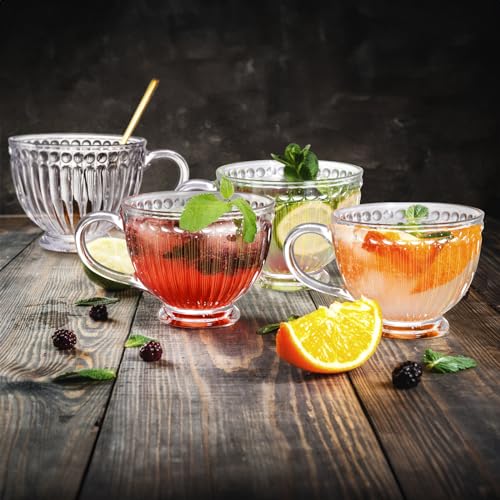 Large Glass Vintage Latte Mugs Set of 4