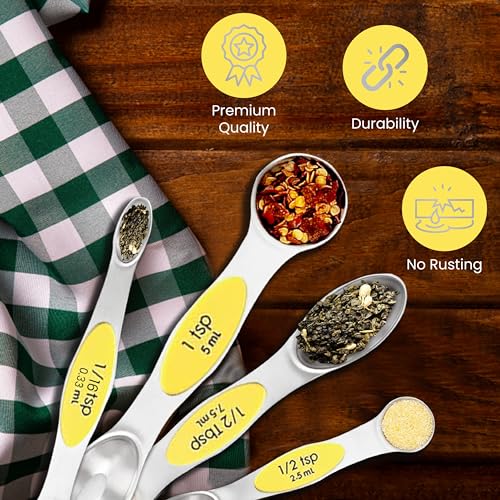 Magnetic Measuring Spoons Set of 9 Stainless Steel Dual (Yellow)