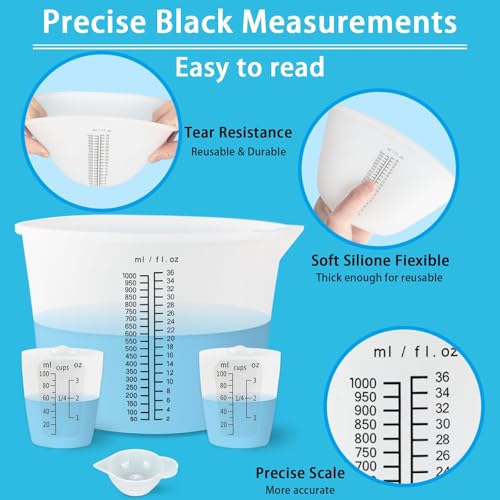 1000ML Large Silicone Measuring Cups for Resin (1000ml+100ml kit / Black)