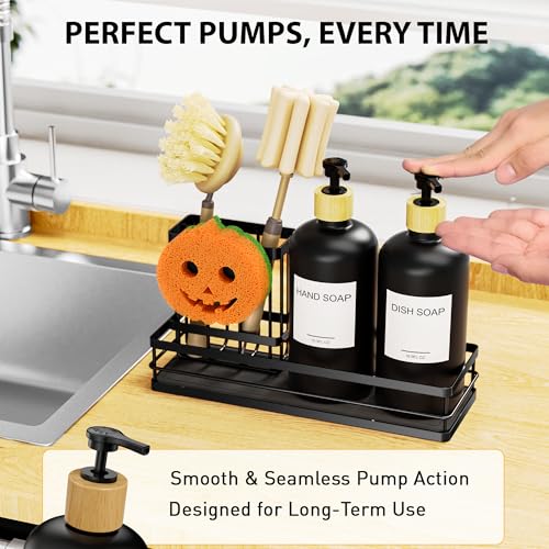 Kitchen Dish Soap Dispenser Set (Black Tray+black Bottle+labels)