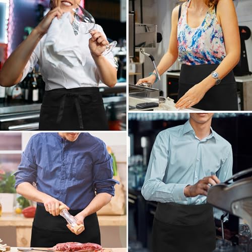 1 Pack Server Apron with 3 Pockets (Black1, 1 Pack)