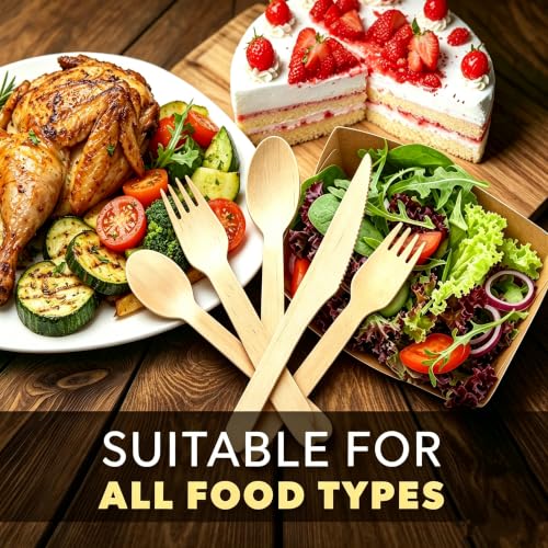 400PCS Compostable Wooden Utensils Disposable Cutlery Set