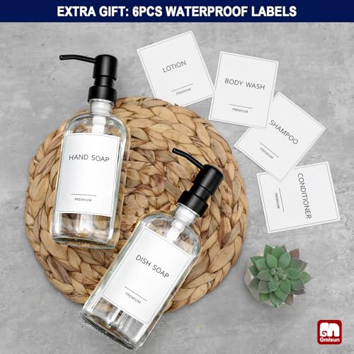 Glass Soap Dispenser with Pump (Clear Bottle + Black Pump / 2 Pack)