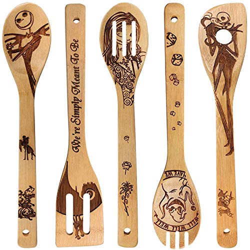 5 Piece Wooden Spoons for Cooking (Jack Skellington)
